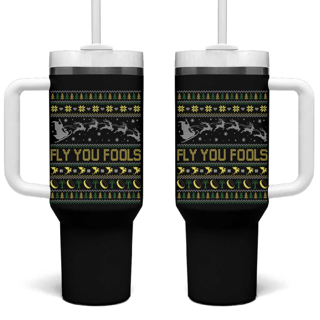 Funny Fly You Fools Christmas Tumbler With Handle Fantasy Movie Xmas Wizard Santa - Wonder Print Shop