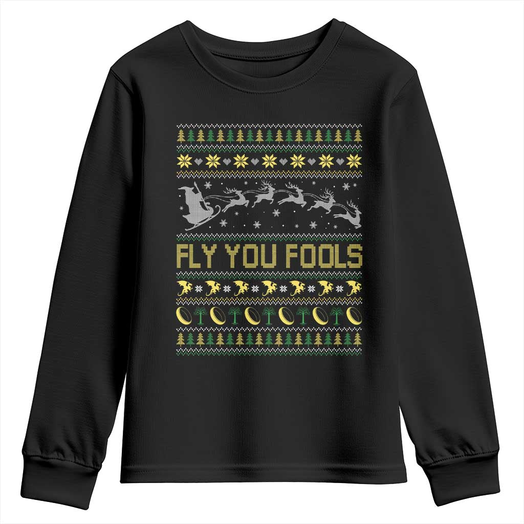 Funny Fly You Fools Christmas Youth Sweatshirt Fantasy Movie Xmas Wizard Santa - Wonder Print Shop
