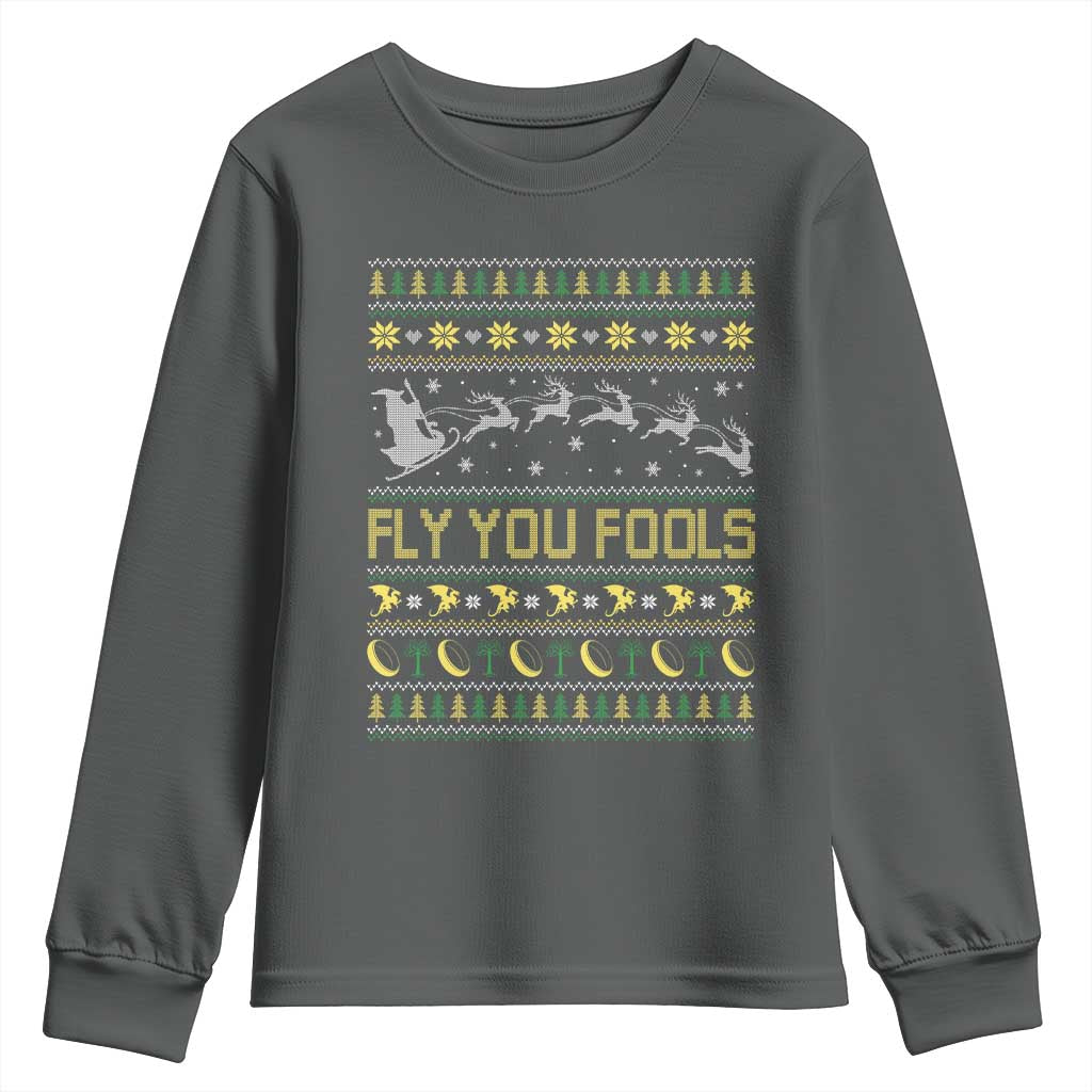 Funny Fly You Fools Christmas Youth Sweatshirt Fantasy Movie Xmas Wizard Santa - Wonder Print Shop