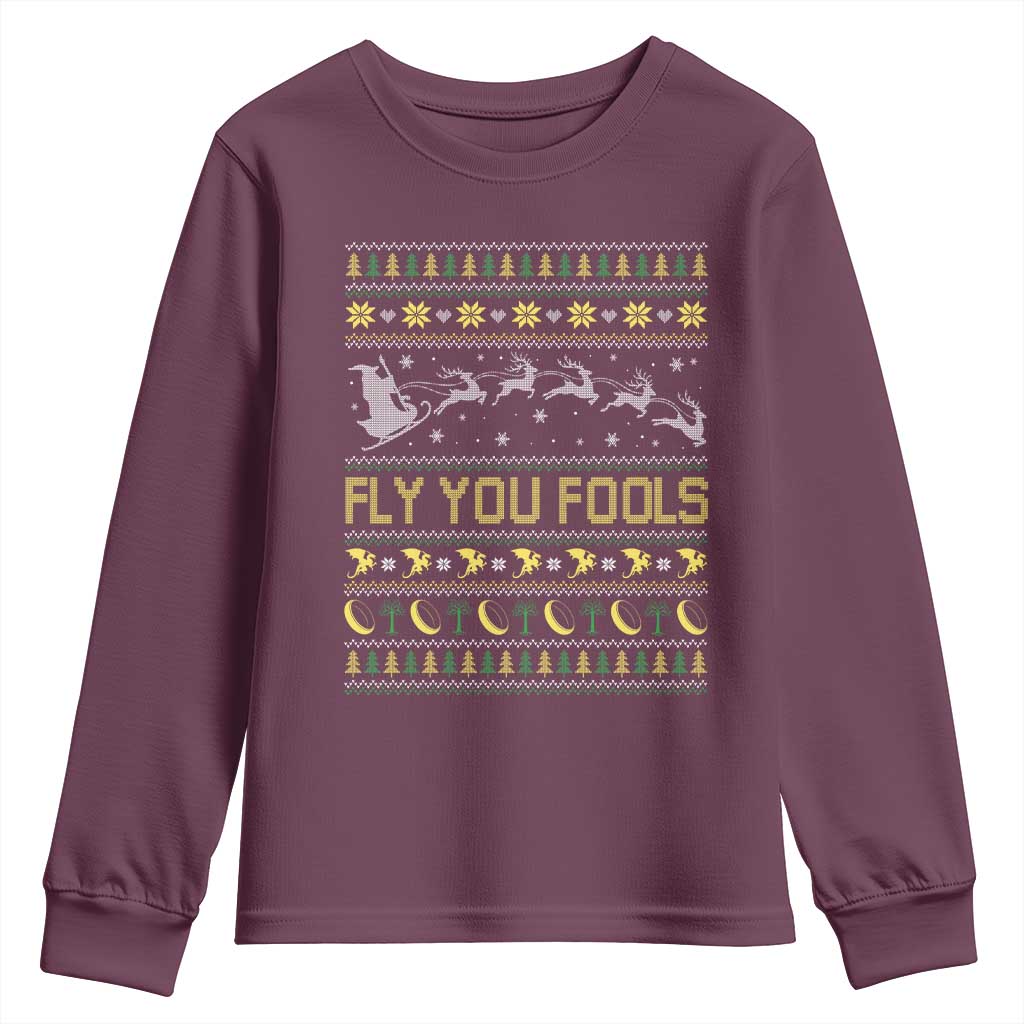 Funny Fly You Fools Christmas Youth Sweatshirt Fantasy Movie Xmas Wizard Santa - Wonder Print Shop