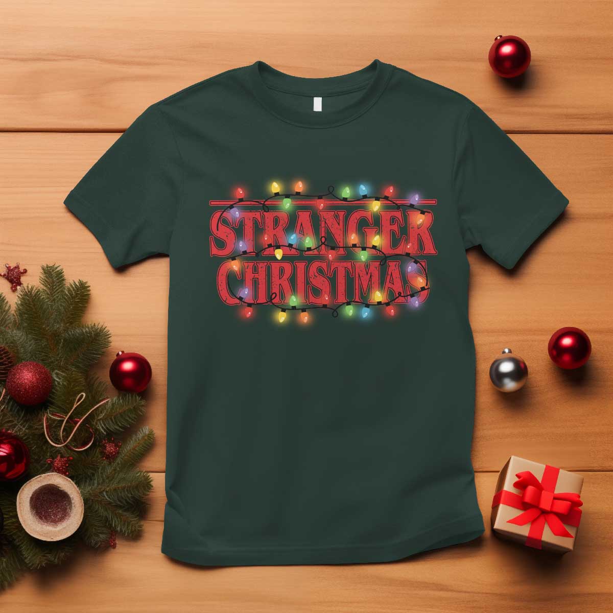 Stranger Christmas T Shirt Funny Xmas Alphabet Neon Lights Movie - Wonder Print Shop