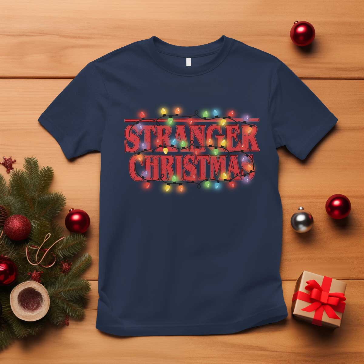 Stranger Christmas T Shirt Funny Xmas Alphabet Neon Lights Movie - Wonder Print Shop