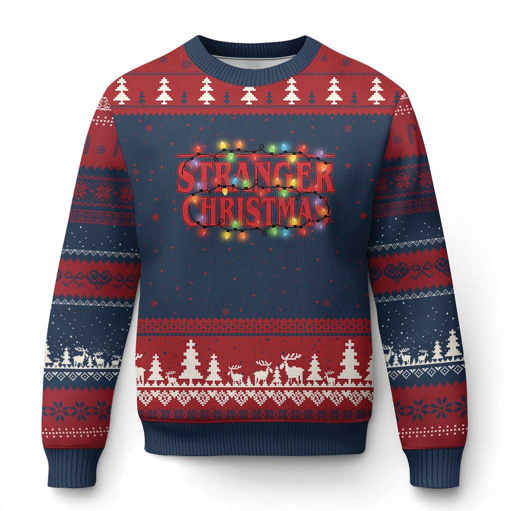 Stranger Xmas Ugly Christmas Sweater Funny Xmas Alphabet Neon Lights Movie - Wonder Print Shop