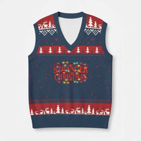 Stranger Xmas V-Neck Knit Sweater Vest Funny Xmas Alphabet Neon Lights Movie - Wonder Print Shop