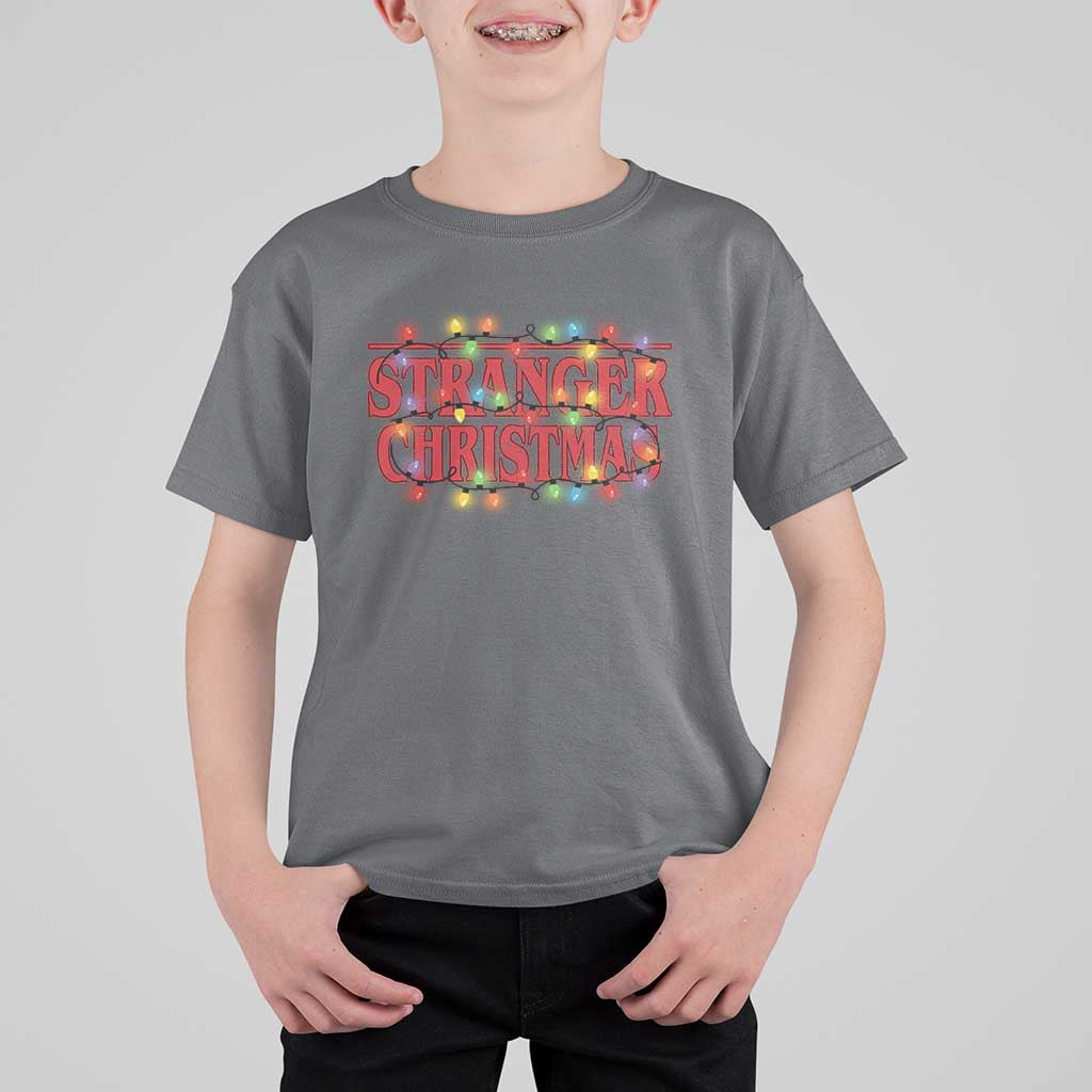 Stranger Christmas T Shirt For Kid Funny Xmas Alphabet Neon Lights Movie - Wonder Print Shop