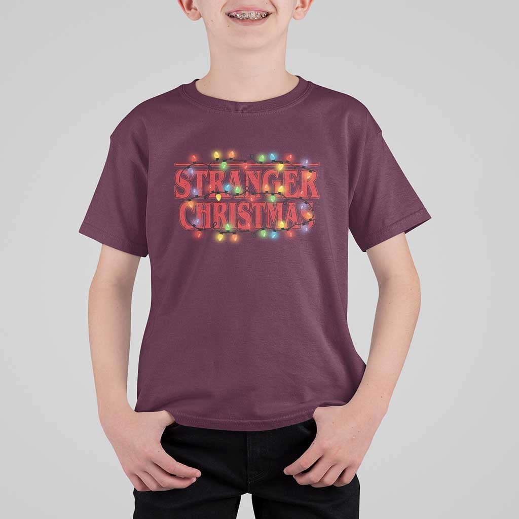 Stranger Christmas T Shirt For Kid Funny Xmas Alphabet Neon Lights Movie - Wonder Print Shop