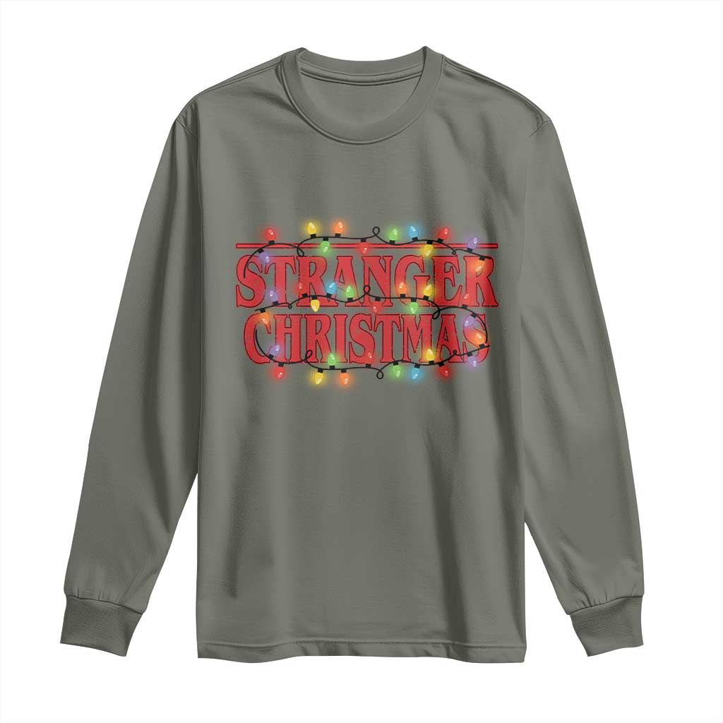 Stranger Christmas Long Sleeve Shirt Funny Xmas Alphabet Neon Lights Movie - Wonder Print Shop