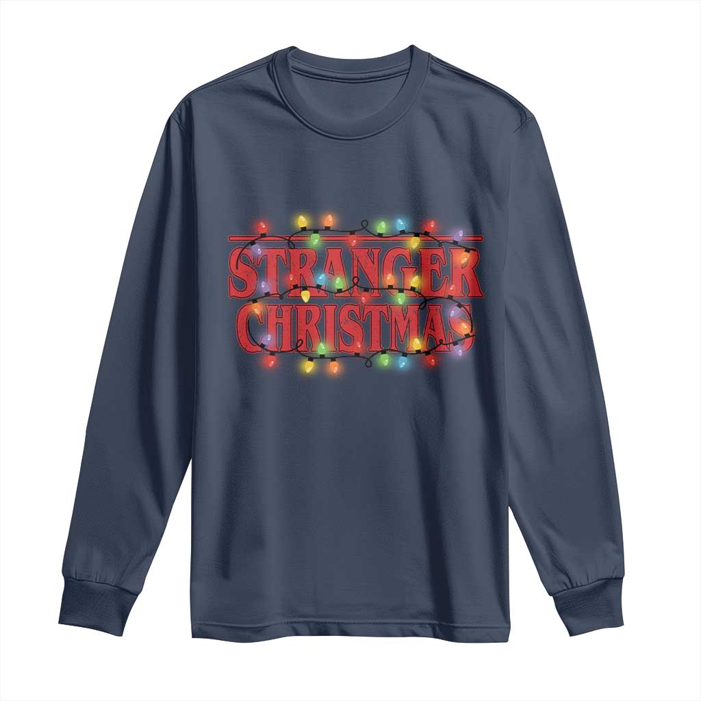 Stranger Christmas Long Sleeve Shirt Funny Xmas Alphabet Neon Lights Movie - Wonder Print Shop
