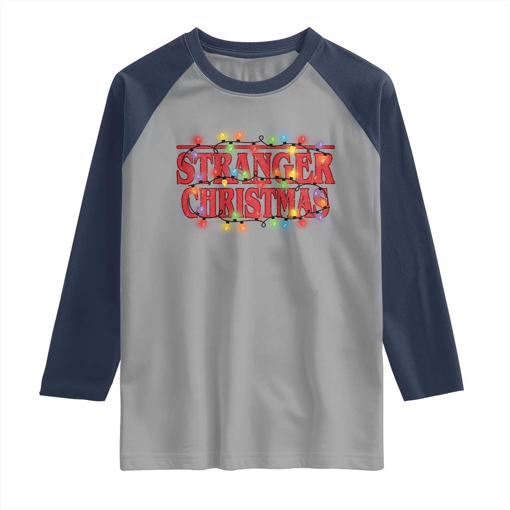 Stranger Christmas Raglan Shirt Funny Xmas Alphabet Neon Lights Movie - Wonder Print Shop