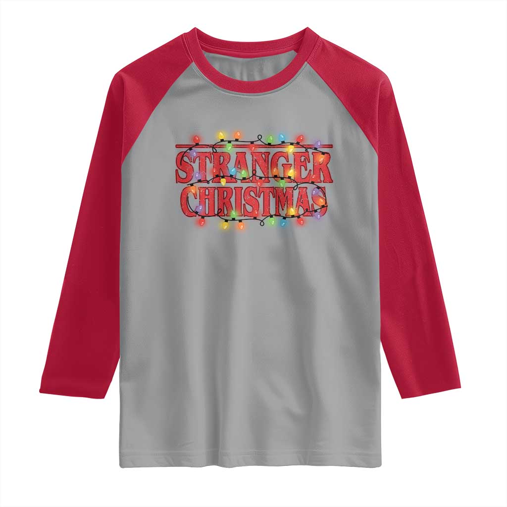 Stranger Christmas Raglan Shirt Funny Xmas Alphabet Neon Lights Movie - Wonder Print Shop