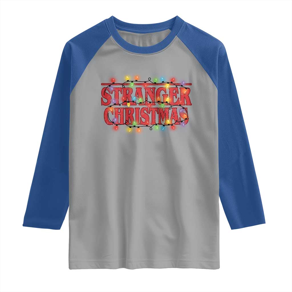 Stranger Christmas Raglan Shirt Funny Xmas Alphabet Neon Lights Movie - Wonder Print Shop