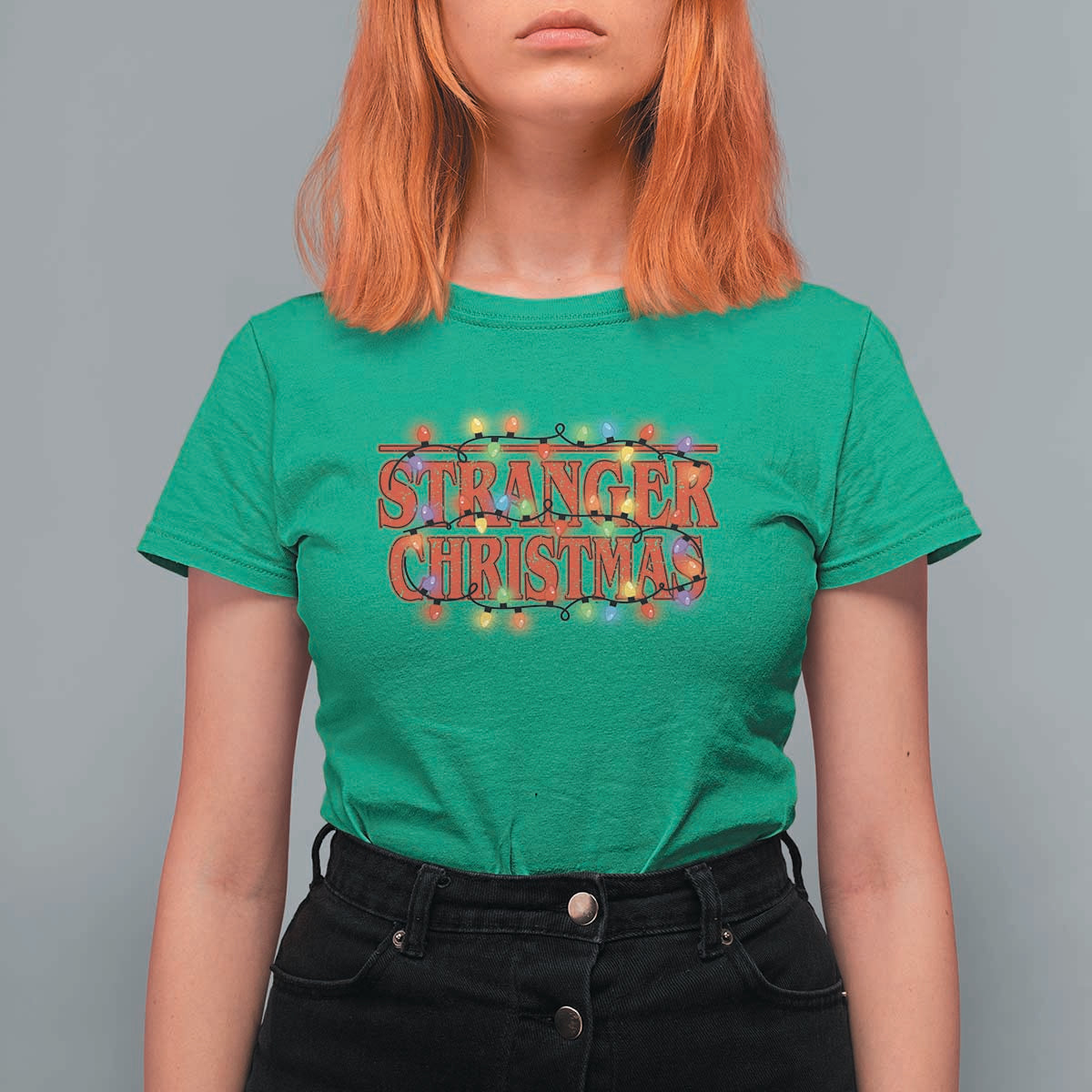 Stranger Christmas T Shirt For Women Funny Xmas Alphabet Neon Lights Movie - Wonder Print Shop