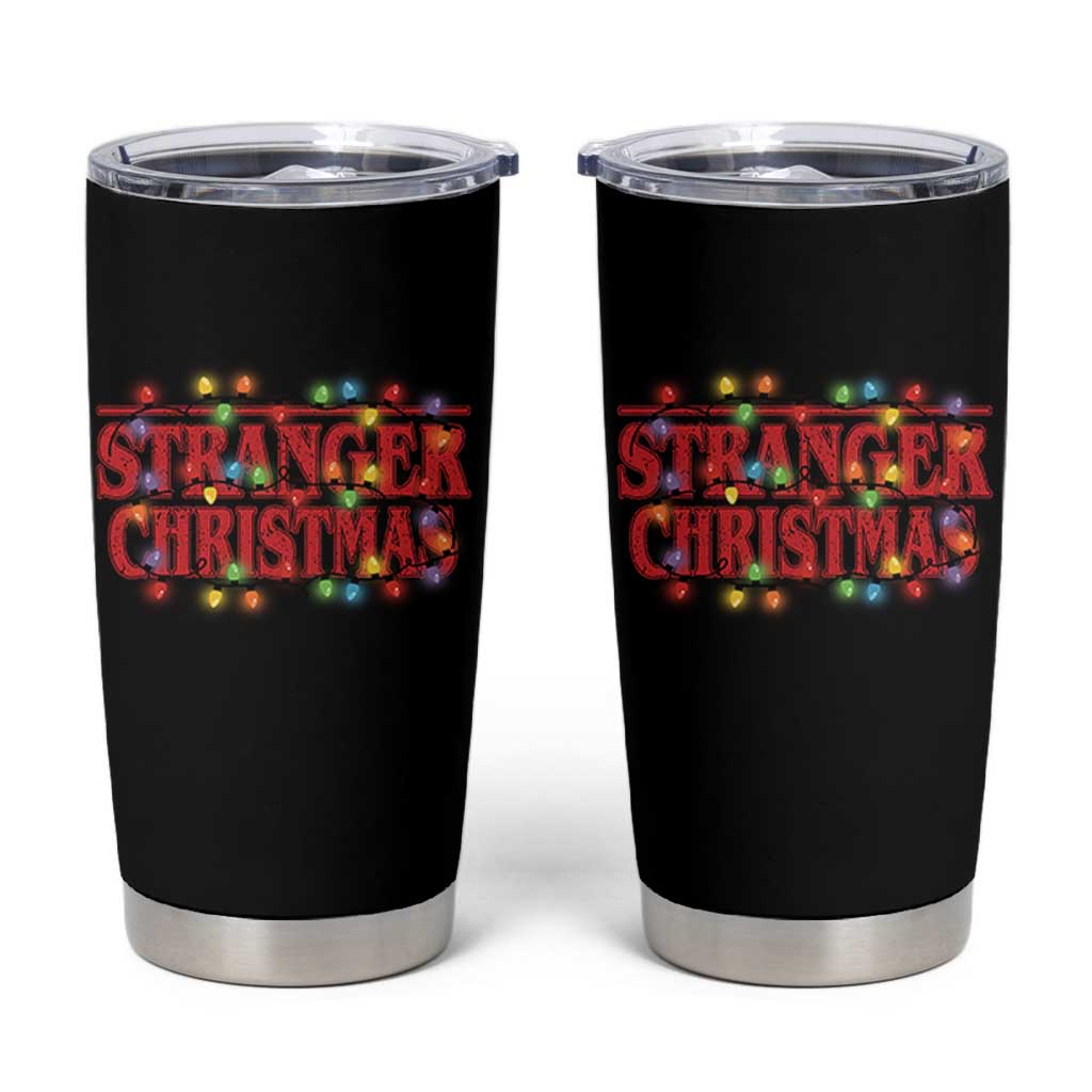 Stranger Christmas Tumbler Cup Funny Xmas Alphabet Neon Lights Movie - Wonder Print Shop
