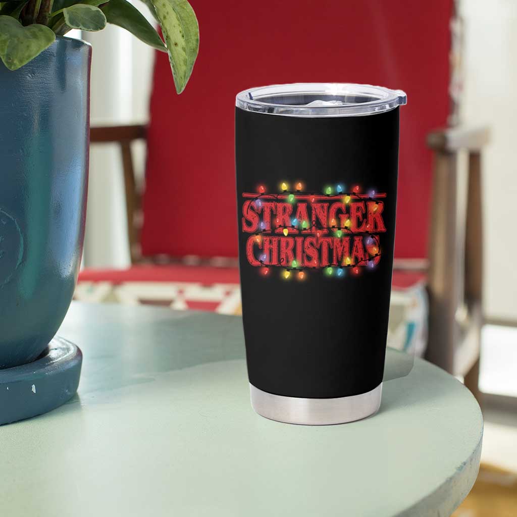 Stranger Christmas Tumbler Cup Funny Xmas Alphabet Neon Lights Movie - Wonder Print Shop