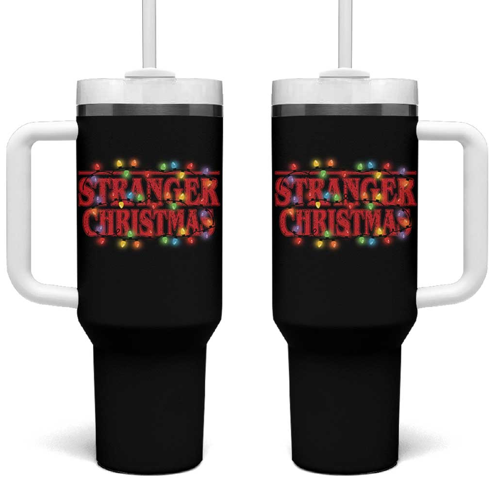 Stranger Christmas Tumbler With Handle Funny Xmas Alphabet Neon Lights Movie - Wonder Print Shop
