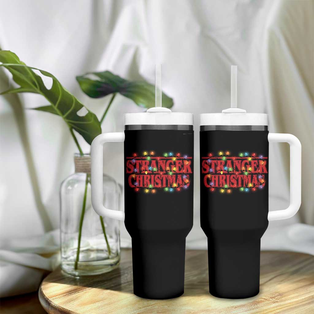 Stranger Christmas Tumbler With Handle Funny Xmas Alphabet Neon Lights Movie - Wonder Print Shop