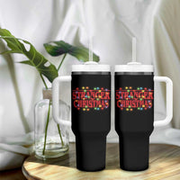 Stranger Christmas Tumbler With Handle Funny Xmas Alphabet Neon Lights Movie - Wonder Print Shop
