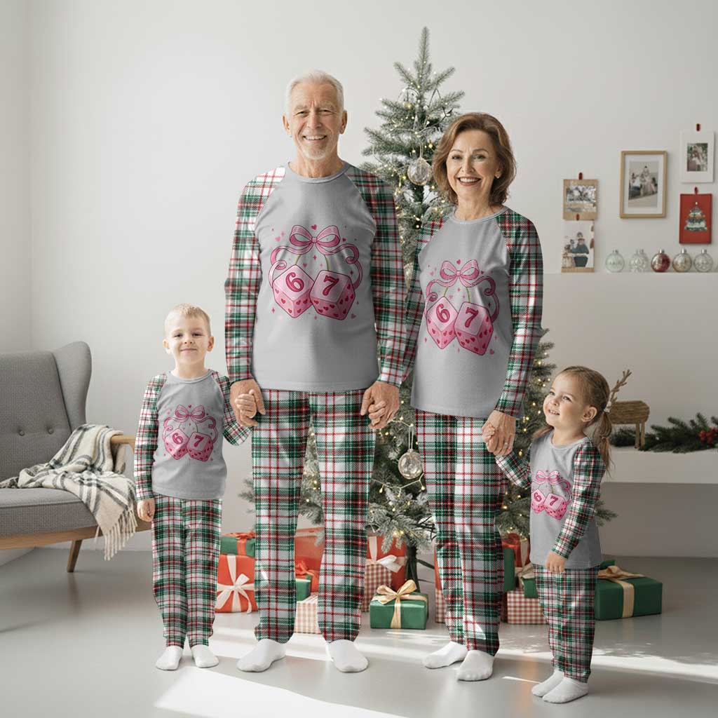 Funny 67 Dice Valentines Day Six Seven Meme Coquette Plaid Pajama Set
