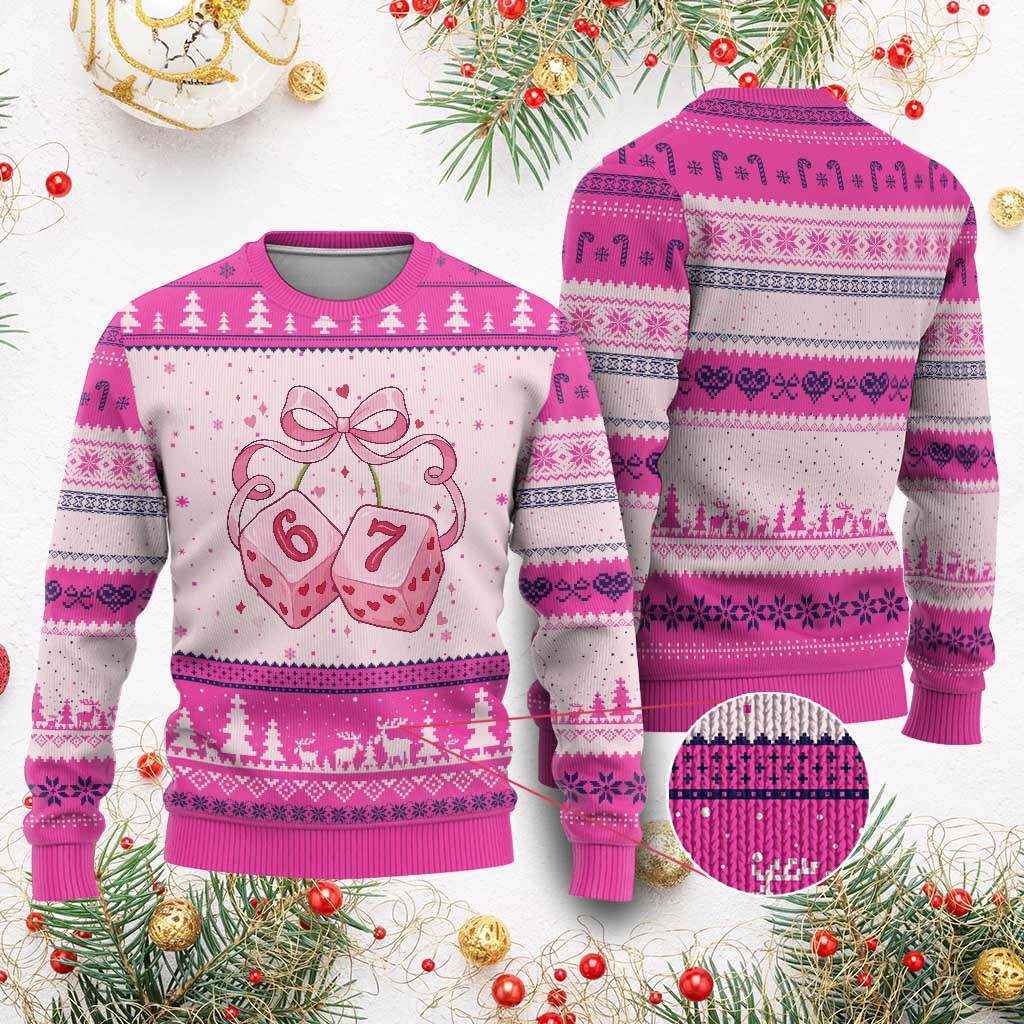 Funny 67 Dice Valentines Day Six Seven Meme Coquette Ugly Christmas Sweater