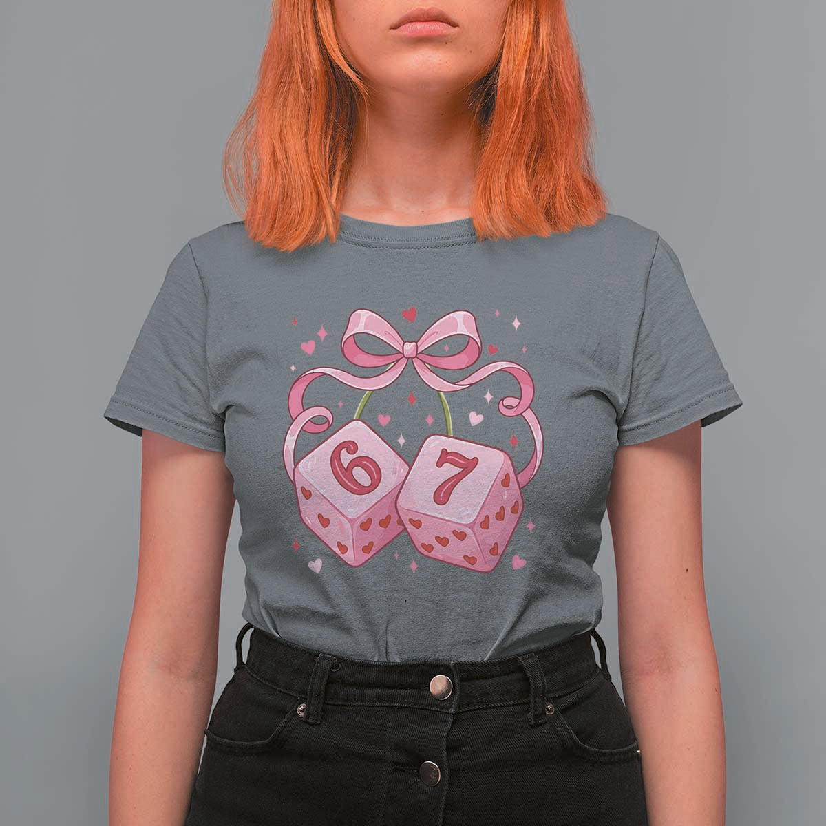 Funny 67 Dice Valentines Day Six Seven Meme Coquette T Shirt For Women