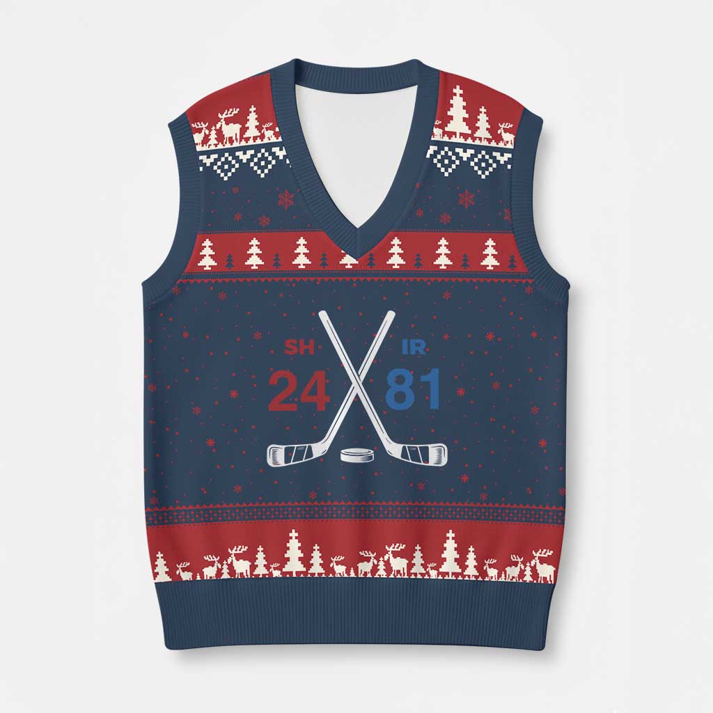 Funny Romance Hockey V-Neck Knit Sweater Vest 24 81 Numbers Sport Ice Hockey Team - Wonder Print Shop