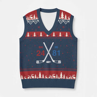 Funny Romance Hockey V-Neck Knit Sweater Vest 24 81 Numbers Sport Ice Hockey Team - Wonder Print Shop