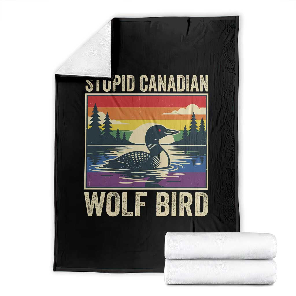 Stupid Canadian Wolf Bird Throw Blanket Funny Common Loon Meme LGBT Hockey - Wonder Print Shop