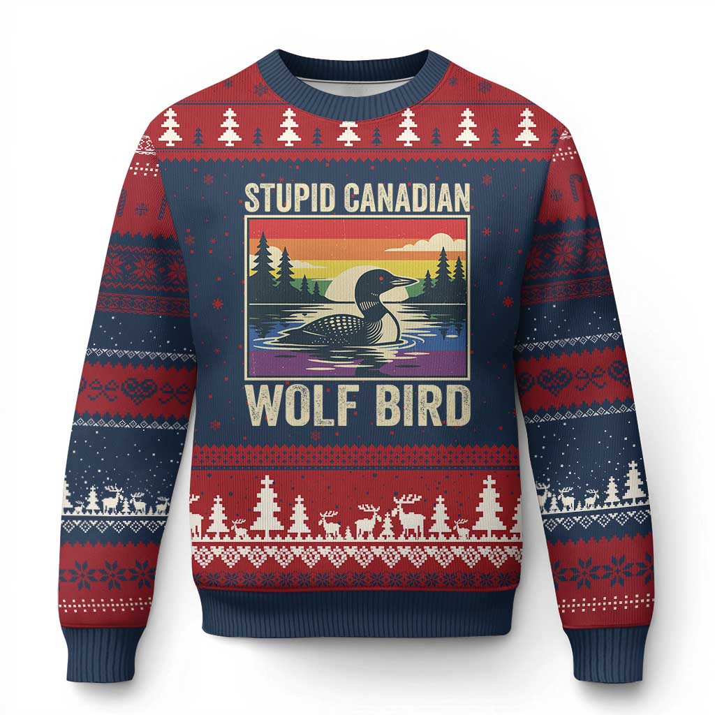 Stupid Canadian Wolf Bird Ugly Christmas Sweater Funny Common Loon Meme LGBT Hockey - Wonder Print Shop