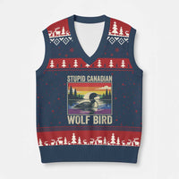 Stupid Canadian Wolf Bird V-Neck Knit Sweater Vest Funny Common Loon Meme LGBT Hockey - Wonder Print Shop
