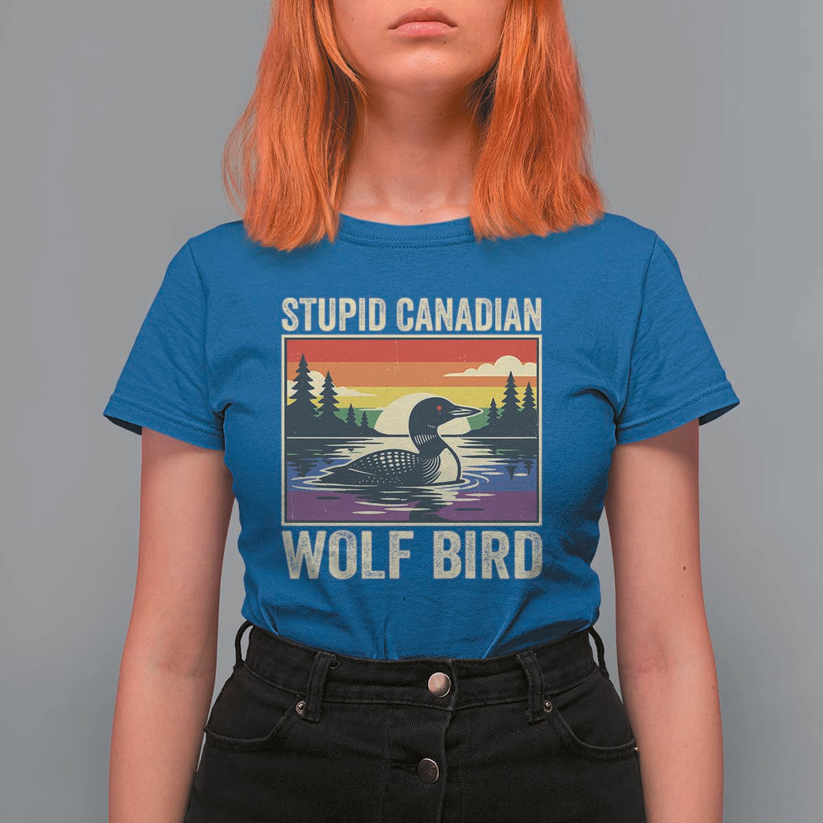 Stupid Canadian Wolf Bird T Shirt For Women Funny Common Loon Meme LGBT Hockey - Wonder Print Shop