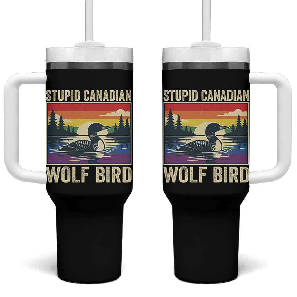Stupid Canadian Wolf Bird Tumbler With Handle Funny Common Loon Meme LGBT Hockey - Wonder Print Shop