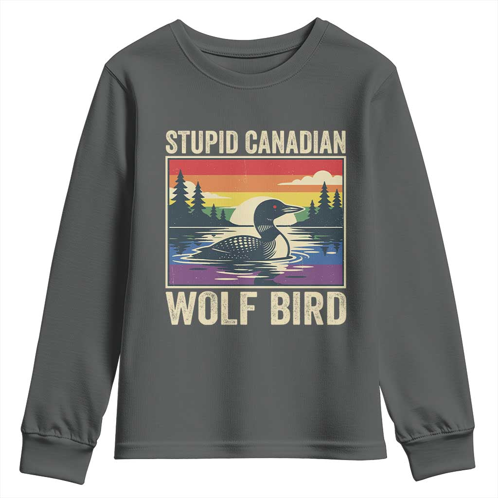 Stupid Canadian Wolf Bird Youth Sweatshirt Funny Common Loon Meme LGBT Hockey - Wonder Print Shop