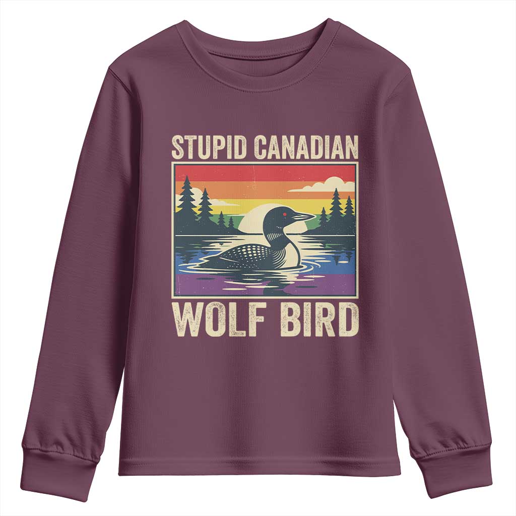 Stupid Canadian Wolf Bird Youth Sweatshirt Funny Common Loon Meme LGBT Hockey - Wonder Print Shop