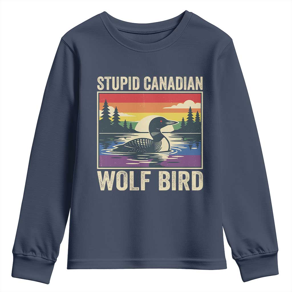 Stupid Canadian Wolf Bird Youth Sweatshirt Funny Common Loon Meme LGBT Hockey - Wonder Print Shop