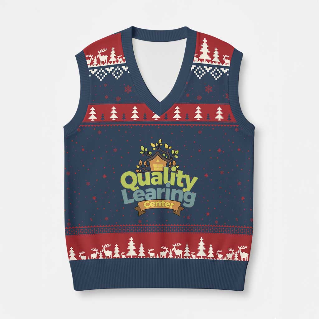 Funny Day Care V-Neck Knit Sweater Vest Quality Learing Center Learning School Quote - Wonder Print Shop