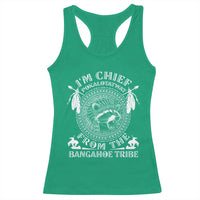 I Am Chief Pokalotatwat From The Bangahoe Tribe Racerback Tank Top Funny Indigenous Native Raccoon