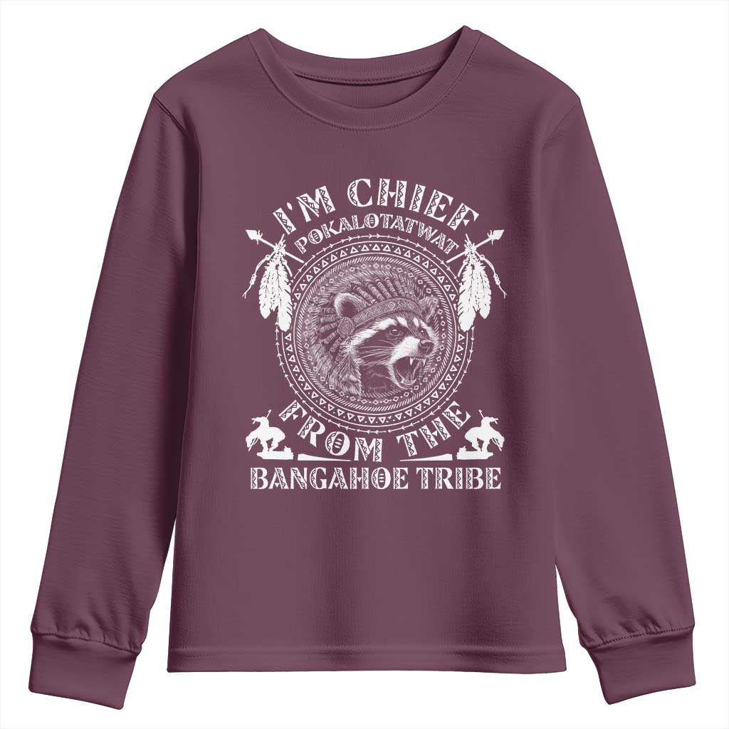 I Am Chief Pokalotatwat From The Bangahoe Tribe Youth Sweatshirt Funny Indigenous Native Raccoon