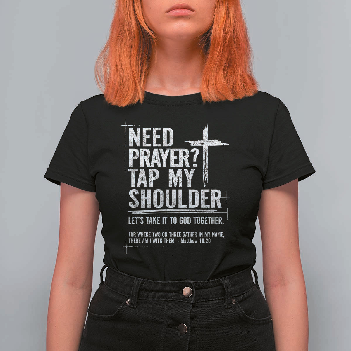 Need Prayer Tap My Shoulder Bible Verse Christian T Shirt For Women
