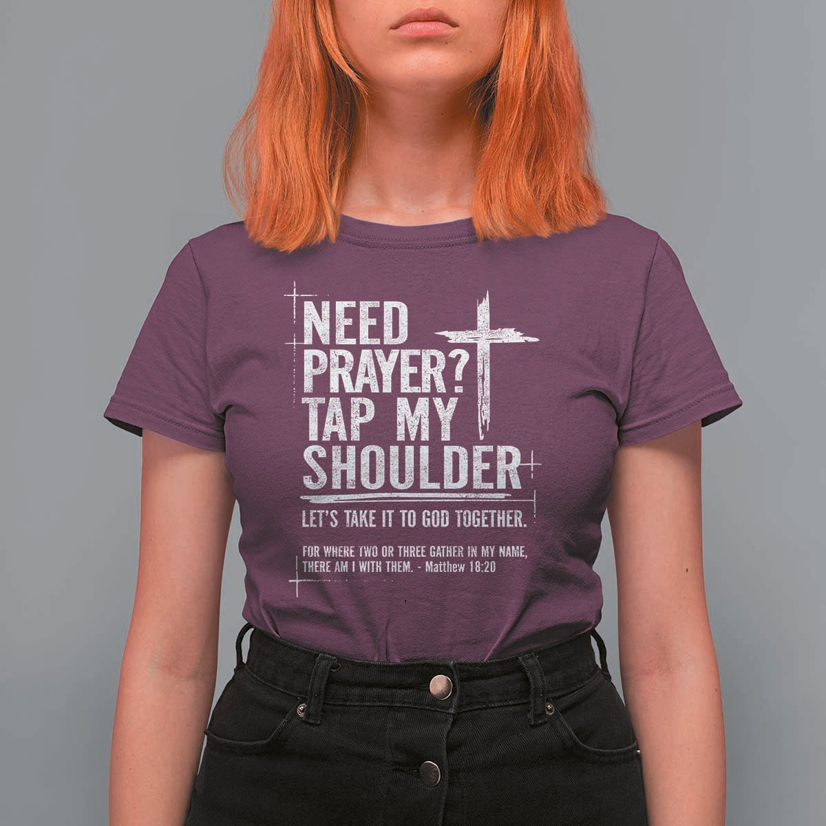 Need Prayer Tap My Shoulder Bible Verse Christian T Shirt For Women