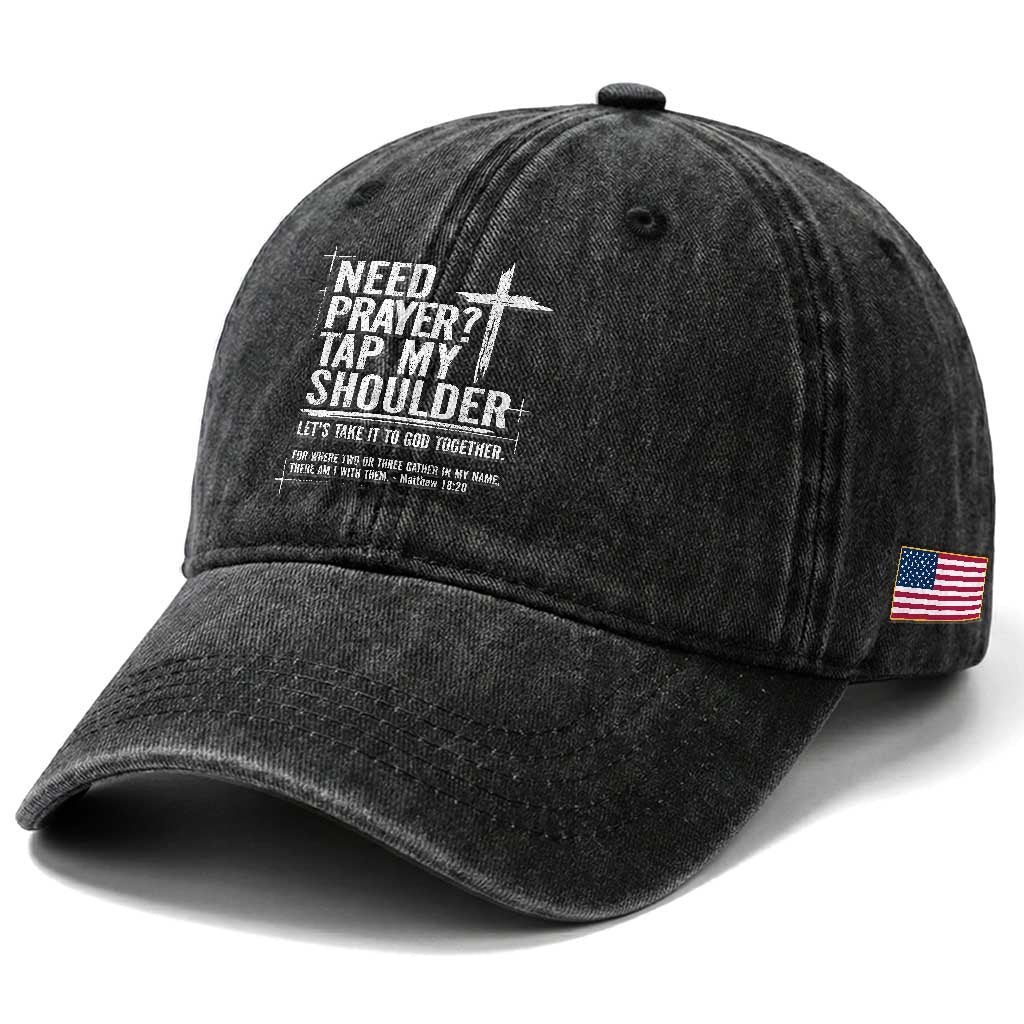 Need Prayer Tap My Shoulder Bible Verse Christian Washed Cotton Baseball Cap