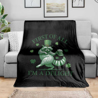 Funny St Patricks Day Raccoon Throw Blanket First Of All I Am A Delight Trash Panda Drinking Beer