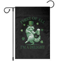 Funny St Patricks Day Raccoon Garden Flag First Of All I Am A Delight Trash Panda Drinking Beer