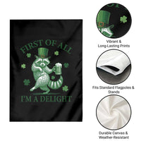 Funny St Patricks Day Raccoon Garden Flag First Of All I Am A Delight Trash Panda Drinking Beer