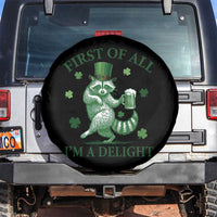 Funny St Patricks Day Raccoon Spare Tire Cover First Of All I Am A Delight Trash Panda Drinking Beer