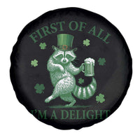 Funny St Patricks Day Raccoon Spare Tire Cover First Of All I Am A Delight Trash Panda Drinking Beer