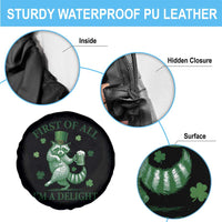Funny St Patricks Day Raccoon Spare Tire Cover First Of All I Am A Delight Trash Panda Drinking Beer