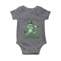 Funny St Patricks Day Raccoon Baby Onesie First Of All I Am A Delight Trash Panda Drinking Beer