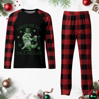 Funny St Patricks Day Raccoon Plaid Pajama Set First Of All I Am A Delight Trash Panda Drinking Beer