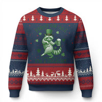 Funny St Patricks Day Raccoon Ugly Christmas Sweater First Of All I Am A Delight Trash Panda Drinking Beer