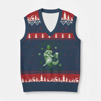 Funny St Patricks Day Raccoon V-Neck Knit Sweater Vest First Of All I Am A Delight Trash Panda Drinking Beer